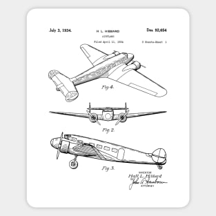 Lockheed Airplane Patent - Electra Air Plane Art - Black And White Sticker